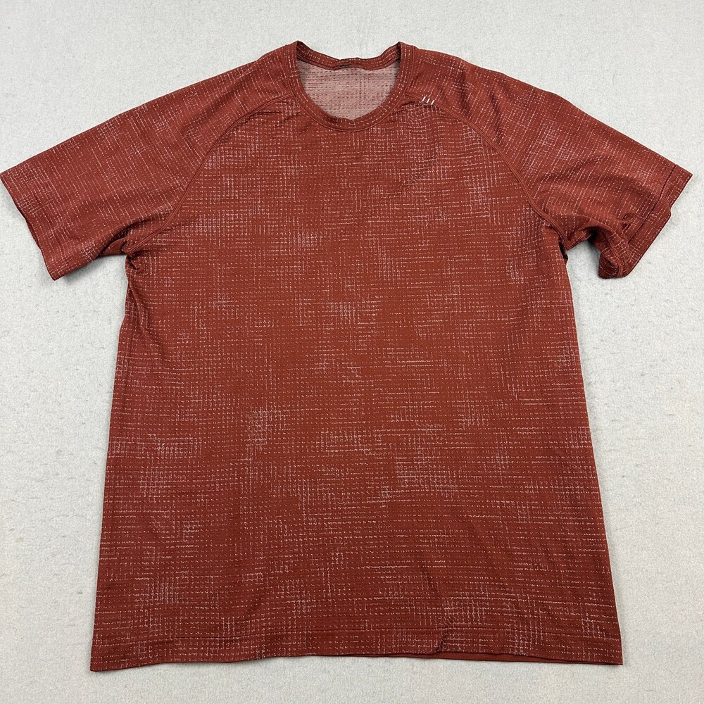 Lululemon Shirt Men XL Orange Textured Short Sleeve Crewneck Pullover Running